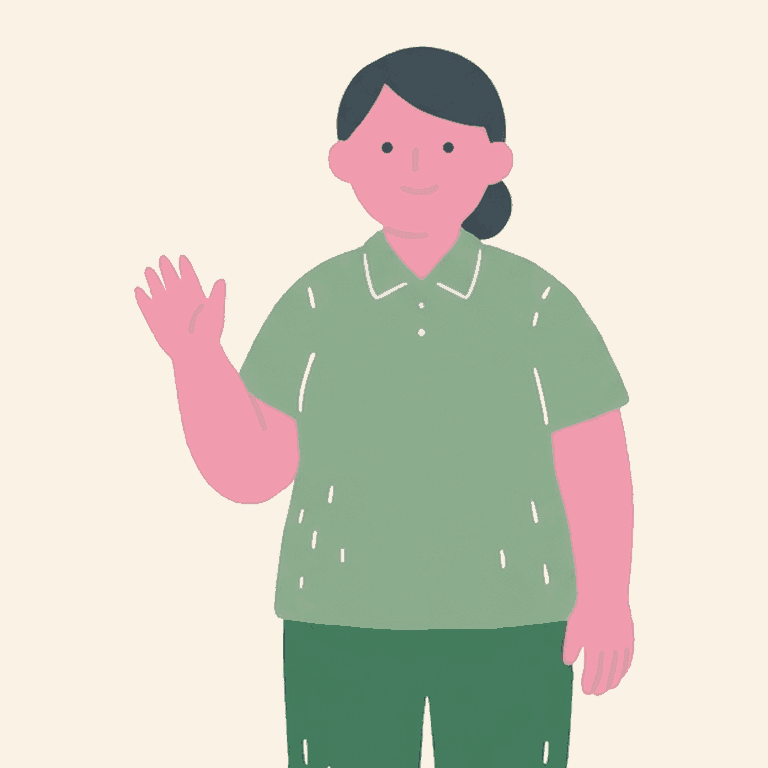 手を挙げて挨拶する介護・医療職のイラスト